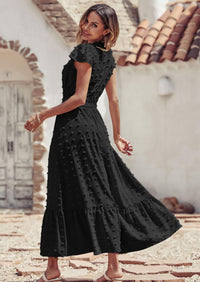 PRETTYGARDEN Womens Dresses Summer Maxi Dress Boho Short Sleeve V Neck Swiss Dot Ruffle Tiered Smocked Flowy Long Dress PRETTYGARDEN