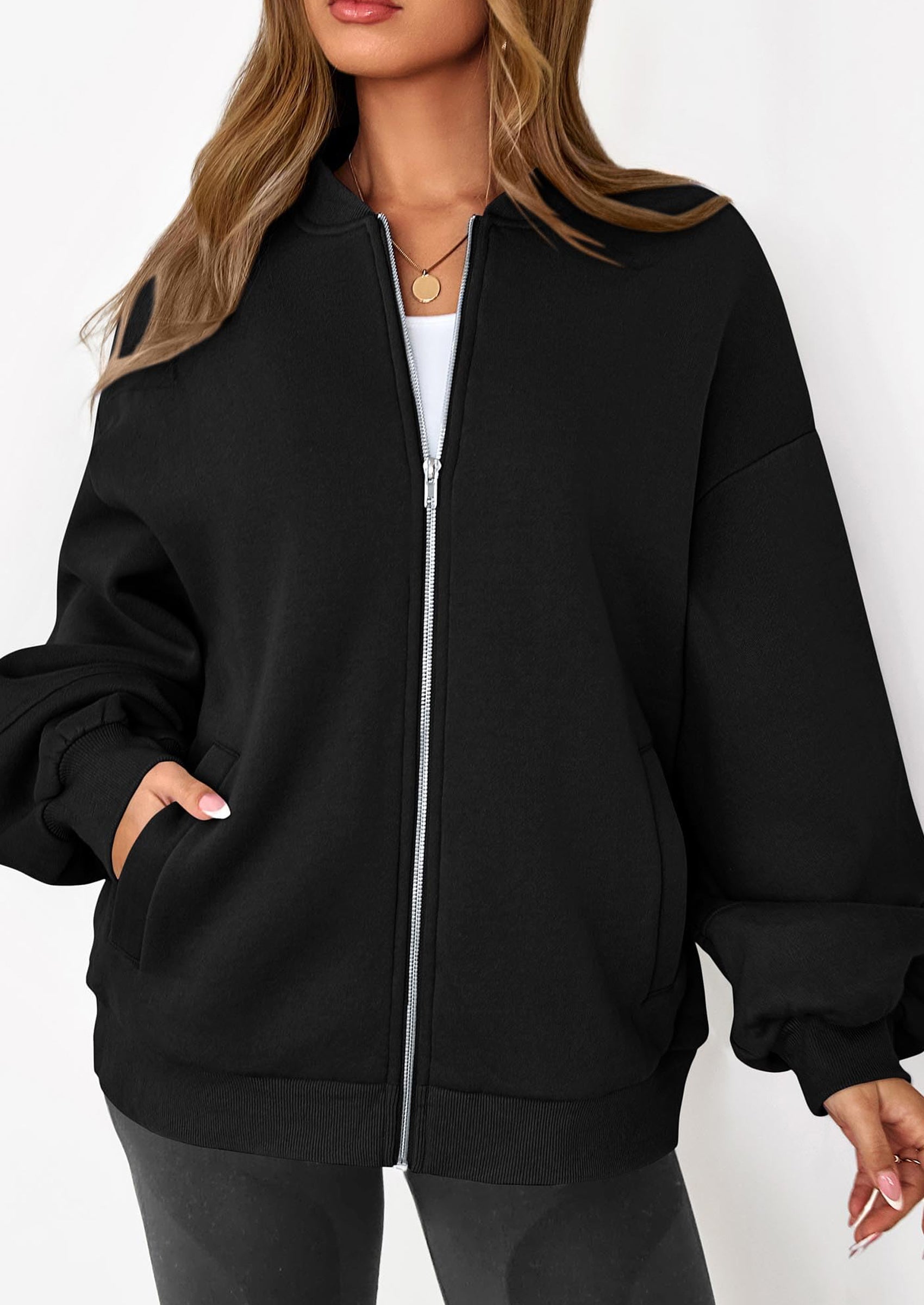 KIRUNDO Oversized Sweatshirt for Women Zip Up Bomber Jacket Fall Fashion Casual Long Sleeve Outerwear Winter Outfits PRETTYGARDEN