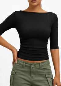 PRETTYGARDEN Womens Summer Short Sleeve Tops Boat Neck Ribbed Knit Slim Fit T Shirt Casual Basic Top Spring Clothes PRETTYGARDEN