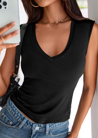 PRETTYGARDEN Womens T Shirts Spring Fashion V Neck Sleeveless Cute Going Out Tops Plain Fitted Tank Top Y2k Outfits PRETTYGARDEN