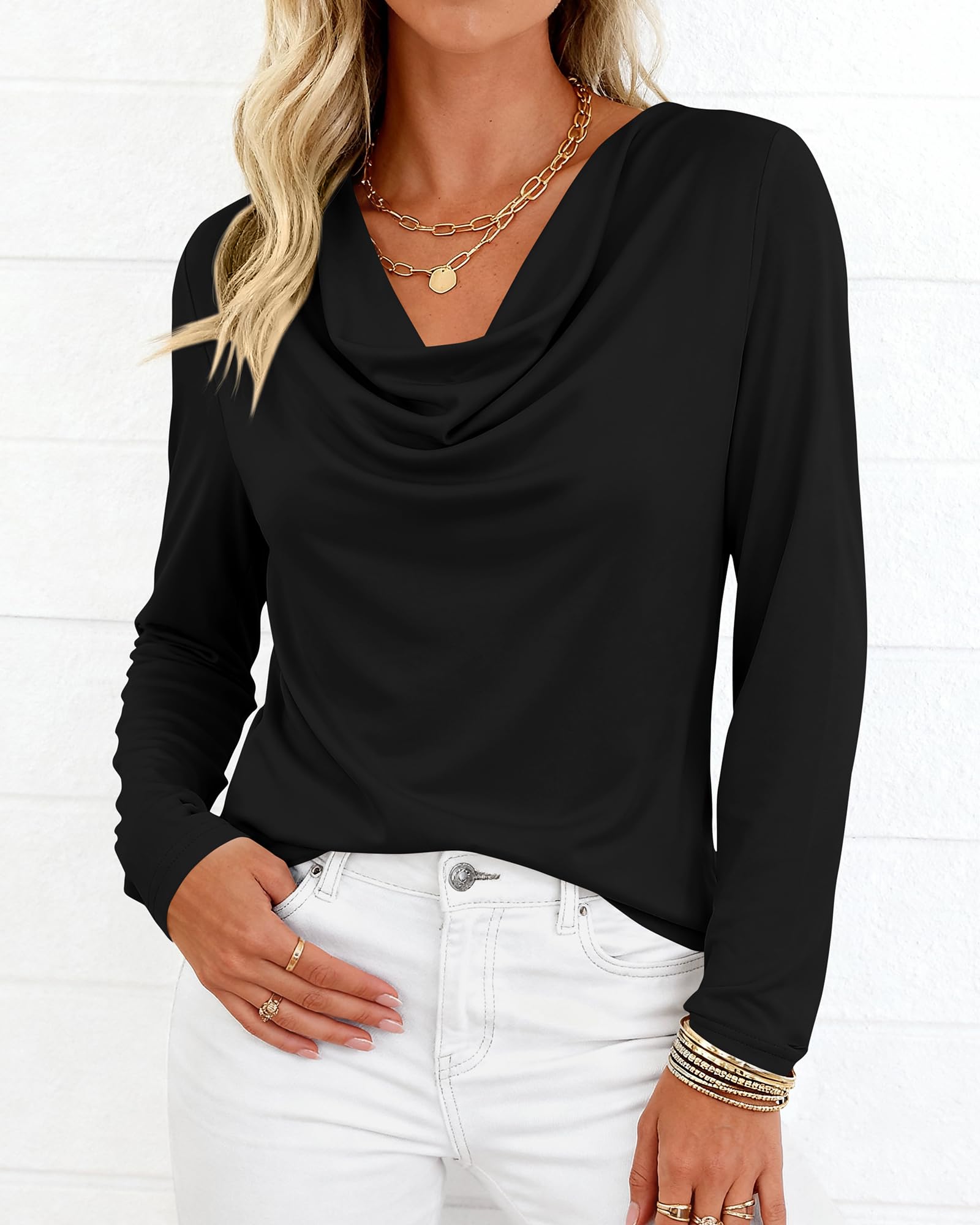 PRETTYGARDEN Womens Spring Tops Dressy Cowl Neck Long Sleeve Shirts Loose Business Casual Blouses Teacher Tunic Top PRETTYGARDEN