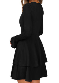 PRETTYGARDEN Womens Spring Fashion Long Bell Sleeve Mini Sweater Dress Casual Crewneck A Line Knit Short Cocktail Dresses - PRETTYGARDEN