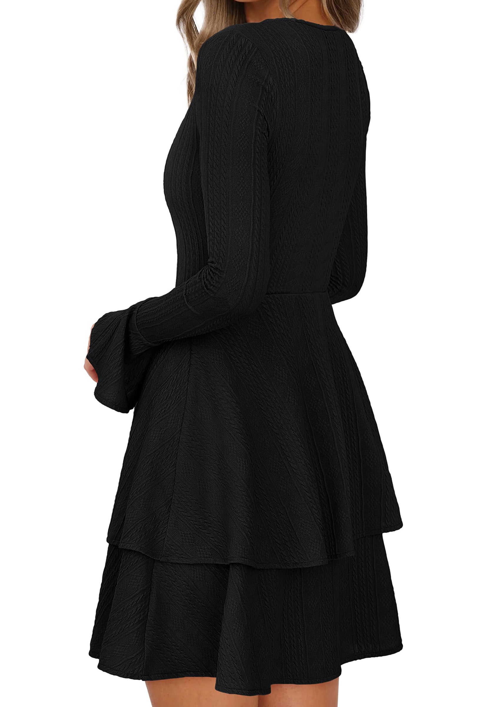 PRETTYGARDEN Womens Spring Fashion Long Bell Sleeve Mini Sweater Dress Casual Crewneck A Line Knit Short Cocktail Dresses - PRETTYGARDEN