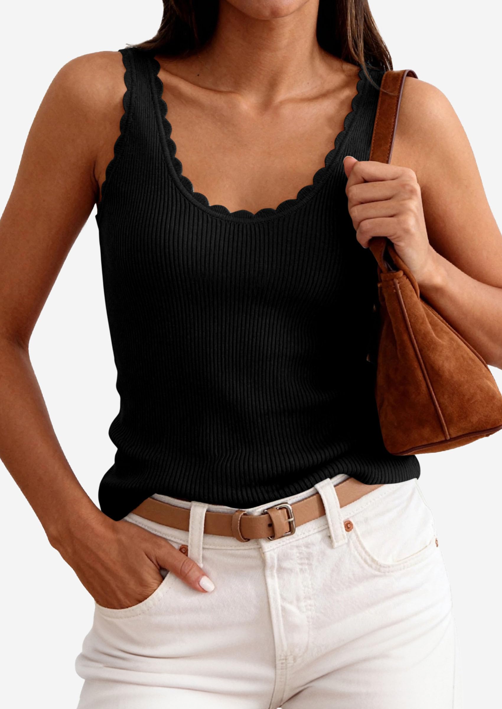 PRETTYGARDEN Womens Summer Sleeveless Tank Tops V Neck Ruffle Lightweight Ribbed Knit Shirt Casual Going Out Top PRETTYGARDEN