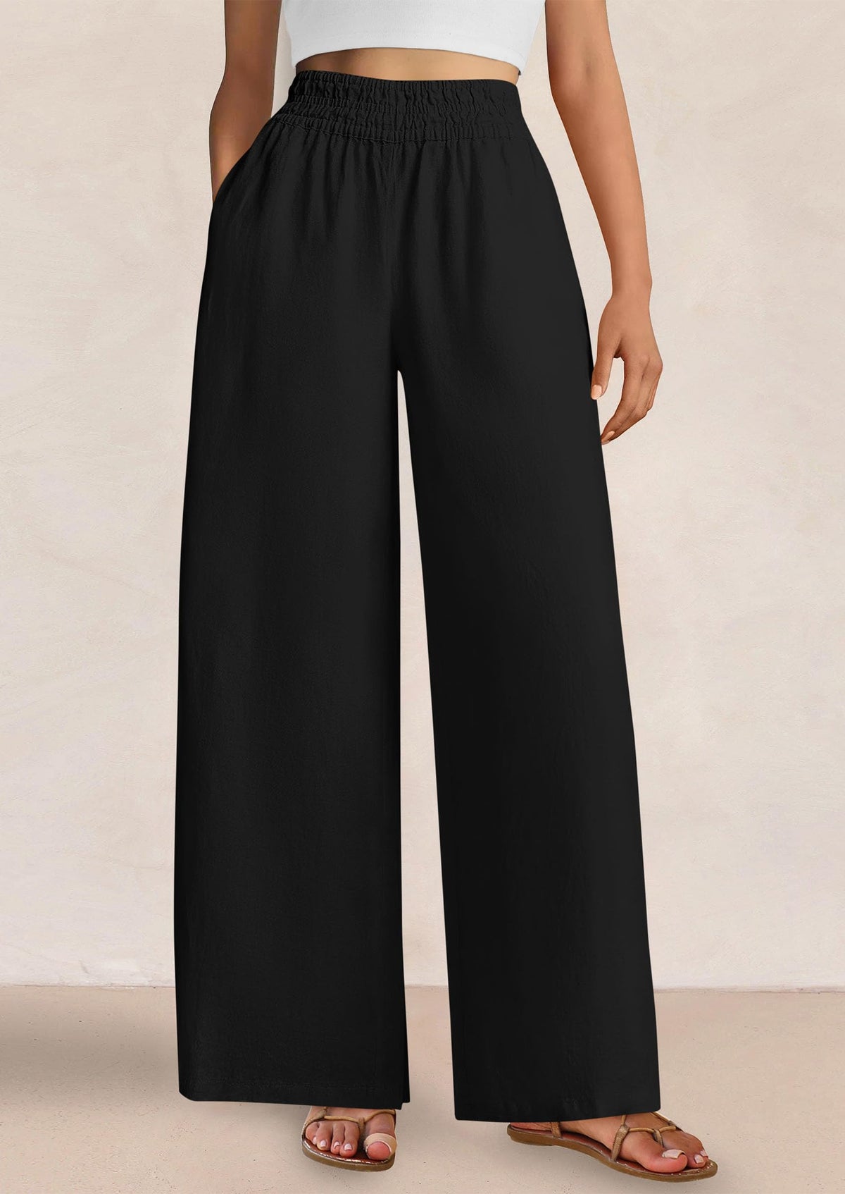 Womens Wide Leg Pants Casual 2025 Elastic Waist Loose Flowy Palazzo Pants Trousers with Pockets