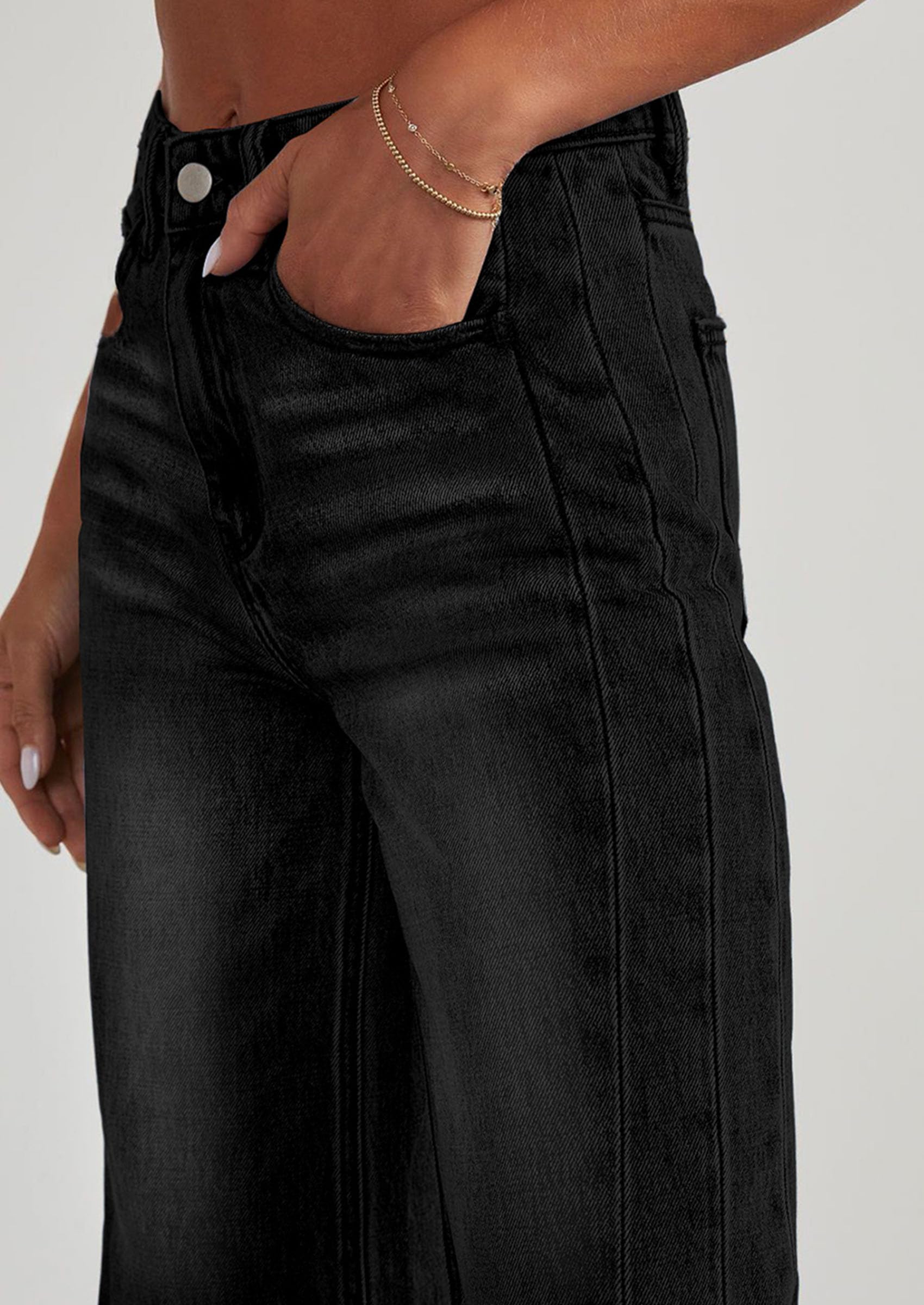 PRETTYGARDEN Wide Leg Jeans for Women Trendy High Waisted Stretchy Baggy Raw Hem Denim Palazzo Pants with Pockets