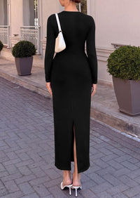 PRETTYGARDEN Women's Long Sleeve Ruched Bodycon Wedding Guest Maxi Dresses  Deep V Neck, Wrap Draped Dress, Slim Fit, Stretchy, Formal Maxi Dress 2026, Elegant Cocktail Party, Holiday Outfits