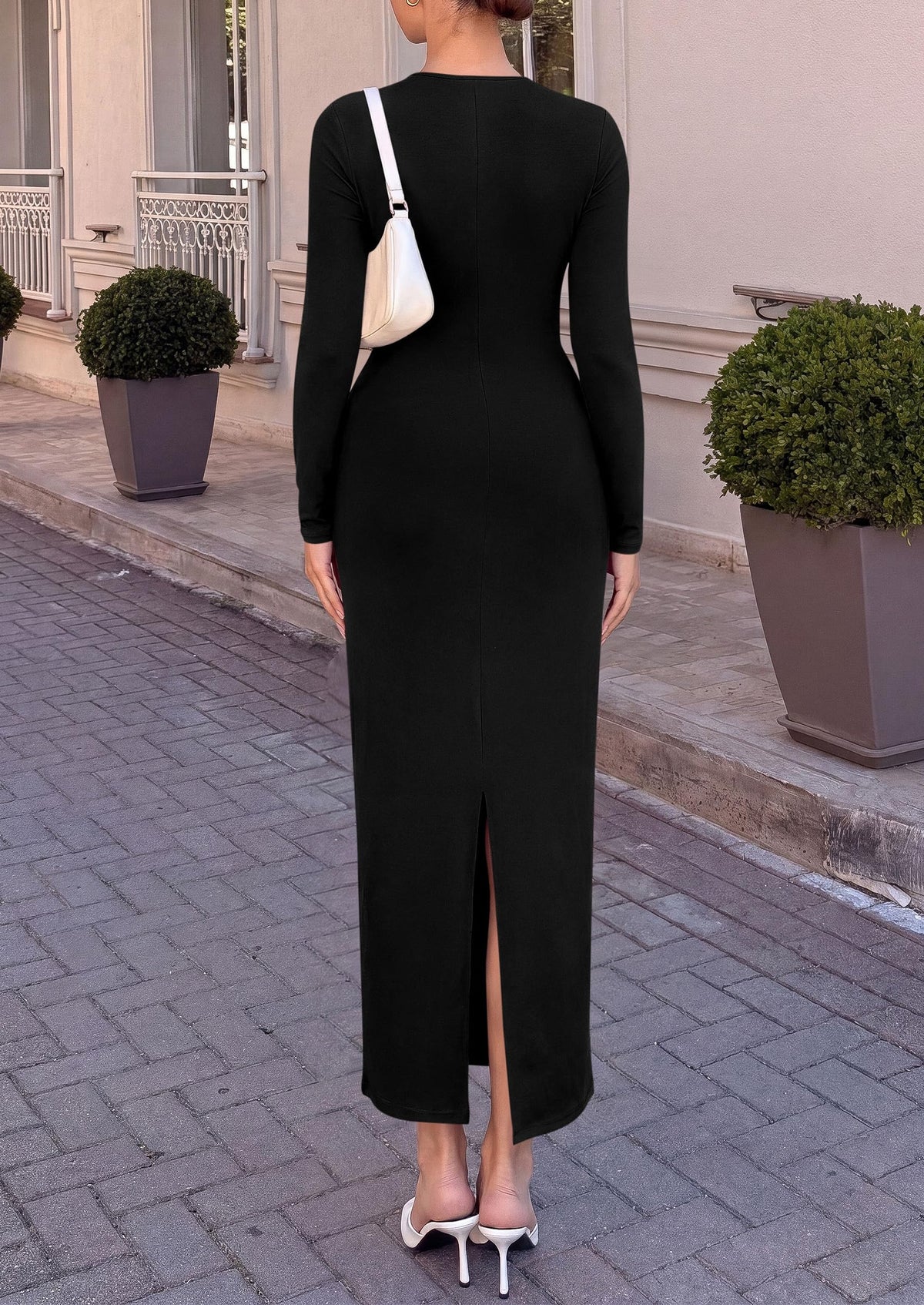PRETTYGARDEN Women's Long Sleeve Ruched Bodycon Wedding Guest Maxi Dresses  Deep V Neck, Wrap Draped Dress, Slim Fit, Stretchy, Formal Maxi Dress 2026, Elegant Cocktail Party, Holiday Outfits