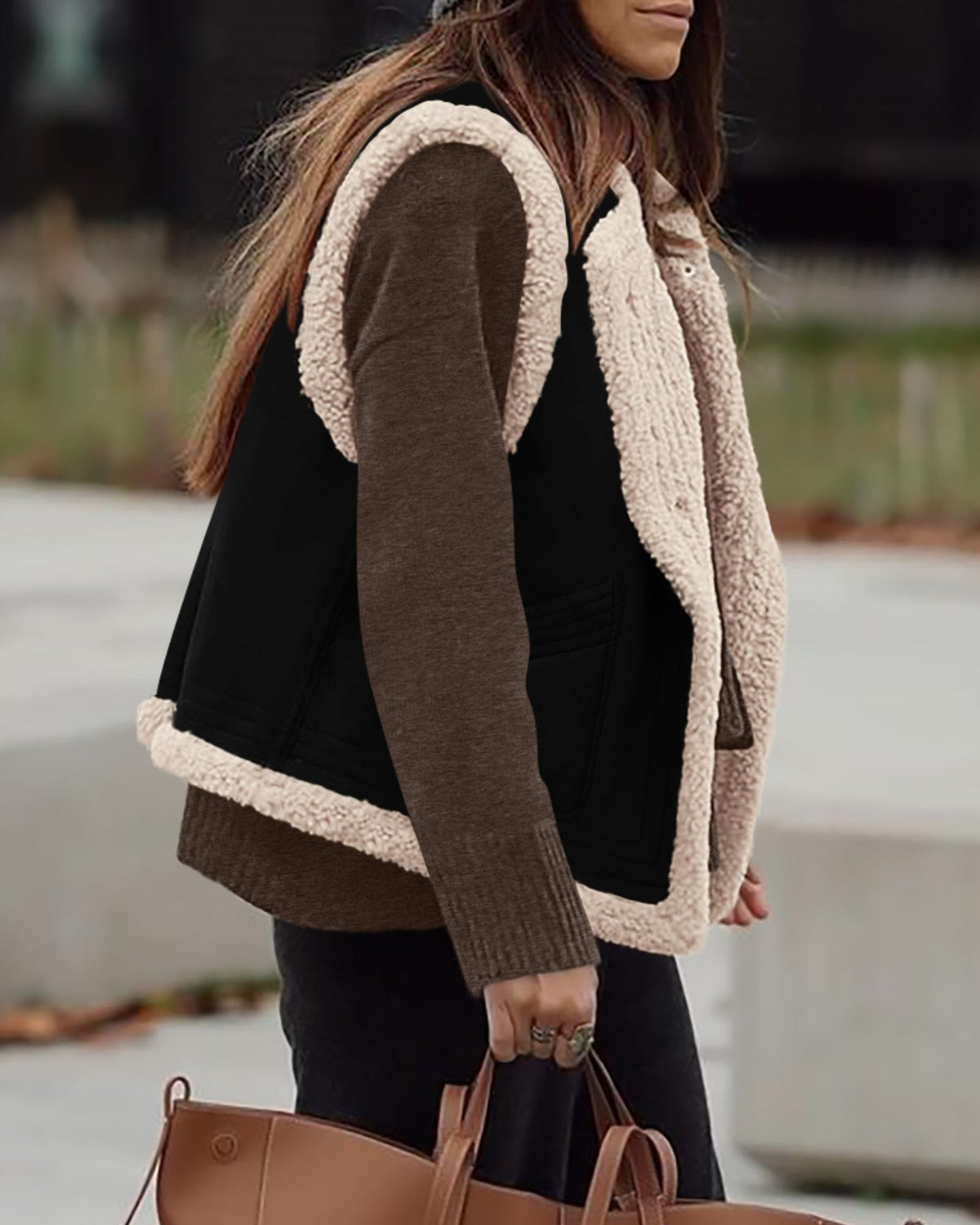 Women's Winter Faux Suede Sleeveless Button Down Fleece Sherpa Lined Fashion Casual Coat