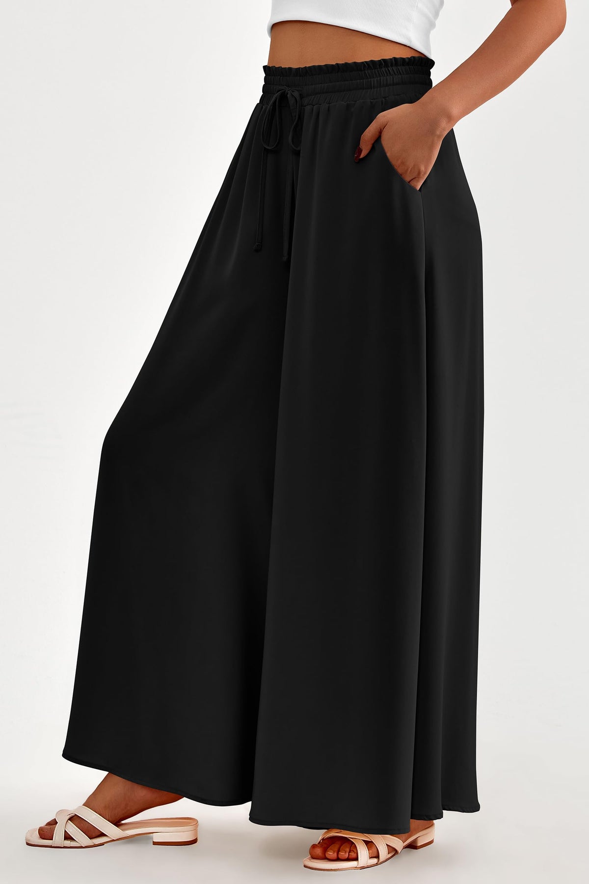 Wide Leg High Waisted Flowy Pockets Palazzo Pants