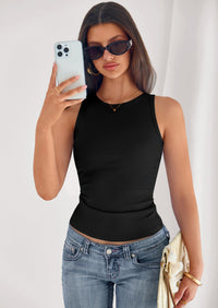 PRETTYGARDEN Womens Summer High Neck Ribbed Tank Tops Casual Basic Sleeveless Slim Fitted Racerback Workout T Shirts PRETTYGARDEN