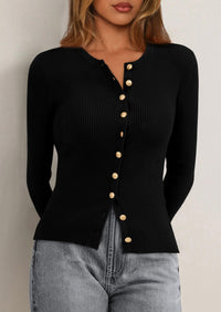 PRETTYGARDEN Womens Fall Cardigan Sweaters Lightweight Long Sleeve Button up Ribbed Knit Tops Winter Fashion Clothes