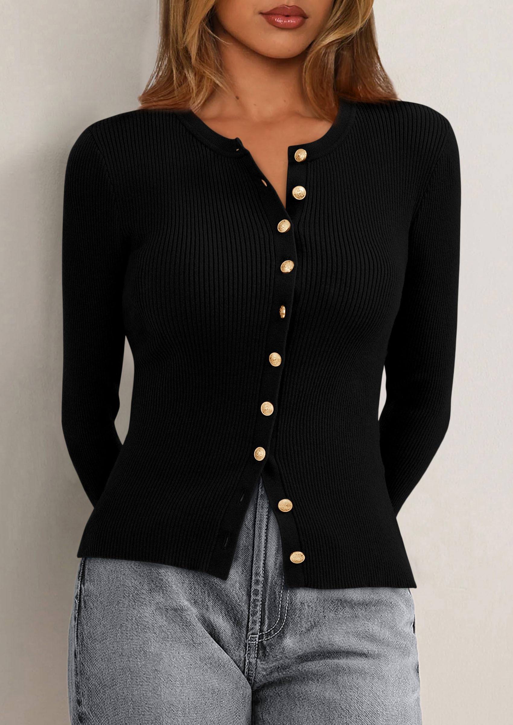 PRETTYGARDEN Womens Fall Cardigan Sweaters Lightweight Long Sleeve Button up Ribbed Knit Tops Winter Fashion Clothes