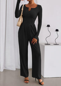 PRETTYGARDEN Jumpsuits for Women Dressy Casual Fall One Piece Outfits Long Sleeve Crew Neck Wide Leg Pants Rompers