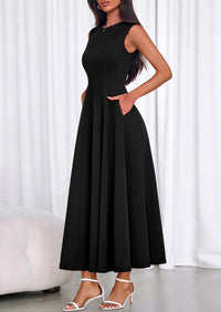 PRETTYGARDEN Sleeveless Crewneck Summer Maxi Dresses for Women Elegant Classy Semi Formal A Line Modest Party Dress PRETTYGARDEN