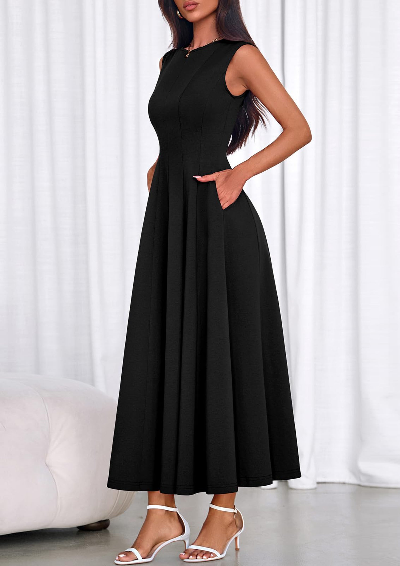PRETTYGARDEN Sleeveless Crewneck Summer Maxi Dresses for Women Elegant Classy Semi Formal A Line Modest Party Dress PRETTYGARDEN