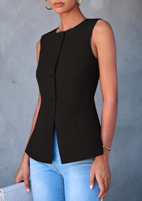 Women's Summer Suit Vest Tops 2025 Dressy Business Casual Sleeveless Button Down Trendy Fashion Blazer Waistcoat