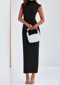 PRETTYGARDEN Women's Summer Maxi Dress Ruched Bodycon Sleeveless Formal Wedding Guest Elegant Cocktail Party Slit Dresses PRETTYGARDEN