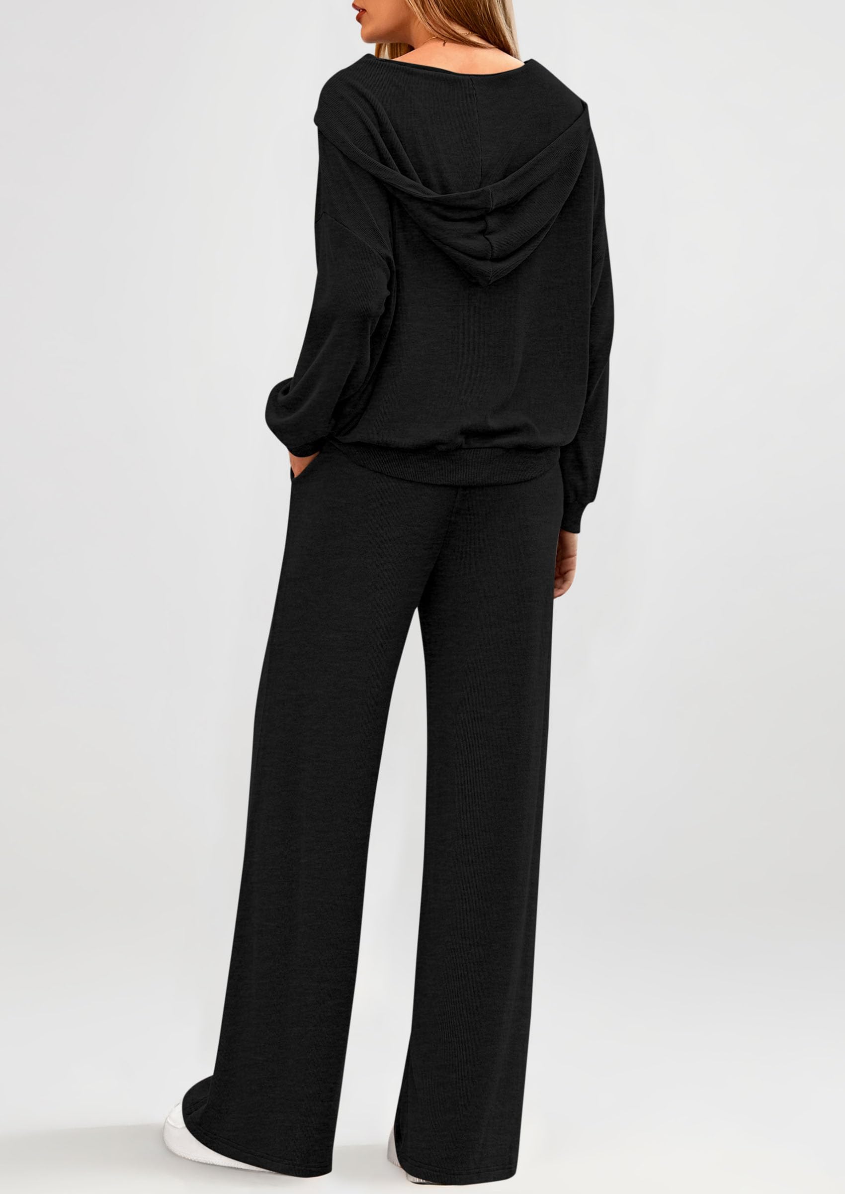 PRETTYGARDEN Women's 2 Piece Fall Lounge Sets Zip Up Hoodie Wide Leg Pants Tracksuit Matching Travel Outfits Clothes PRETTYGARDEN