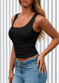 PRETTYGARDEN Womens Summer Tank Tops Ribbed Knit Slim Fit Sleeveless Henley Shirts Casual Basic Button Up Blouse PRETTYGARDEN