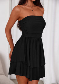 PRETTYGARDEN Women's Summer Strapless Tube Mini Dress Off Shoulder Smocked Ruffle A Line Flowy Short Party Club Dresses