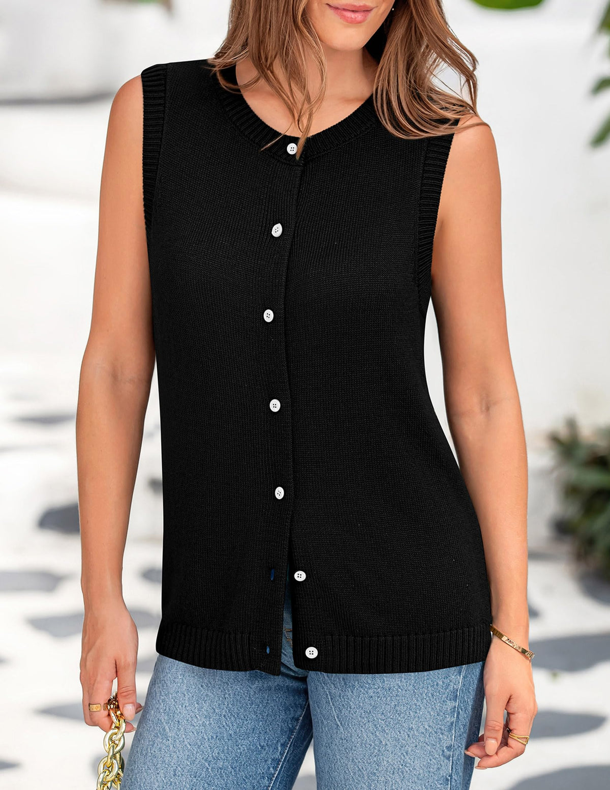 Sweater Vest Women Summer Tank Tops 2025 Sleeveless Button Down Trendy Clothes Business Casual Knit Outfits