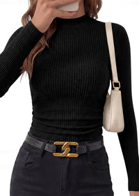 PRETTYGARDEN Womens Tops Fall Long Sleeve Going Out Shirts Ribbed Knit Mock Neck T-Shirt Fitted Ruched Y2K Crop Top