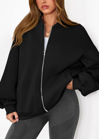 KIRUNDO Oversized Sweatshirt for Women Zip Up Bomber Jacket Fall Fashion Casual Long Sleeve Outerwear Winter Outfits PRETTYGARDEN