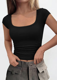 PRETTYGARDEN Womens Cap Sleeve T Shirts Square Neck Basic Tees Slim Fit Ribbed Knit Spring Going Out Tops Summer Clothes PRETTYGARDEN