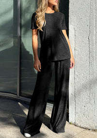 PRETTYGARDEN Summer Lounge Sets for Women 2 Piece Short Sleeve Crewneck Cute Tops and Wide Leg Pants with Pockets Pj Set PRETTYGARDEN