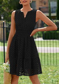 PRETTYGARDEN Women's Summer Dresses Sleeveless V Neck Eyelet Hollow Out Swing A Line Beach Vacation Sun Dress PRETTYGARDEN