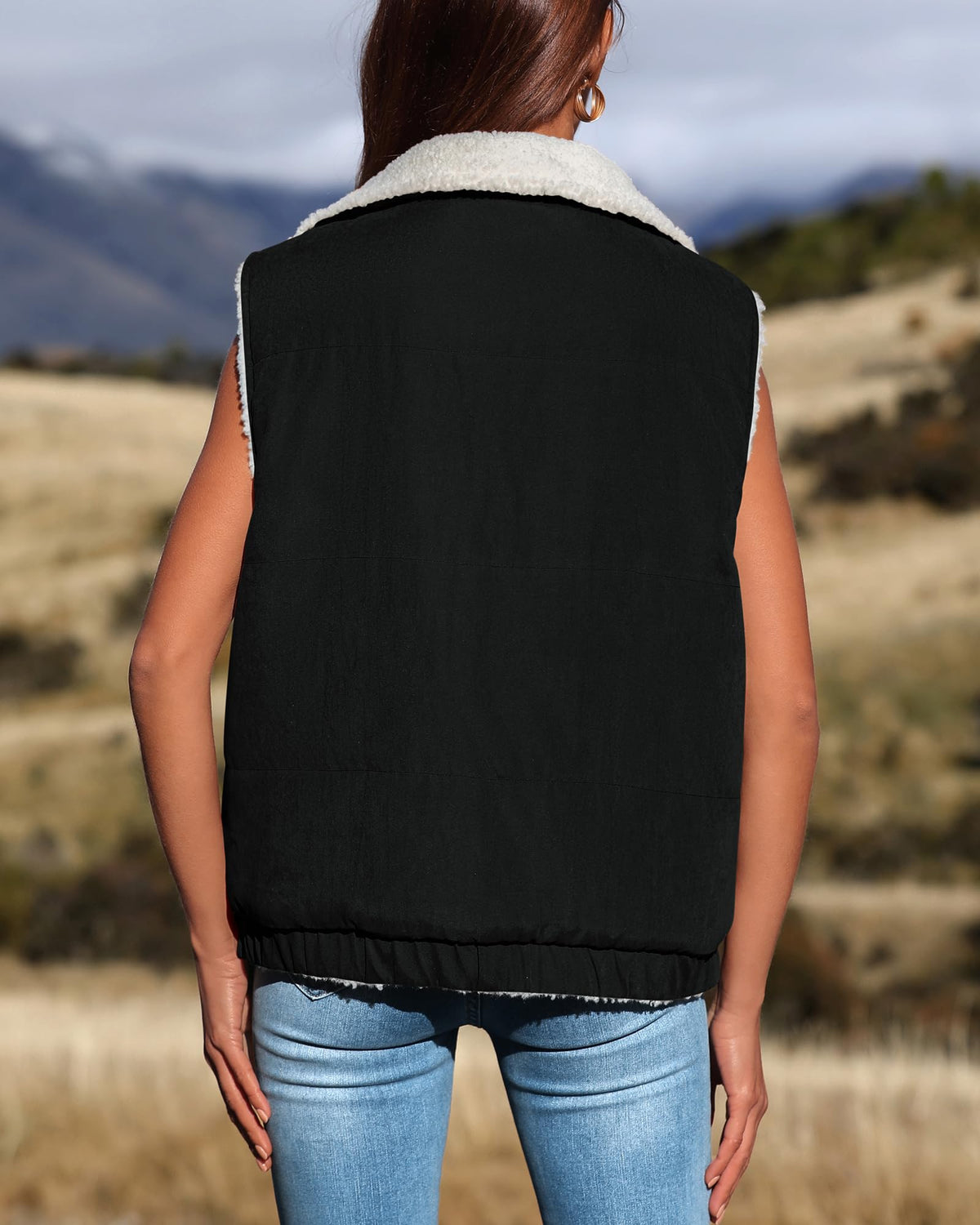 Sherpa Fleece Vest Zip Up Sleeveless Reversible Winter Warm Puffer Jacket Outerwear