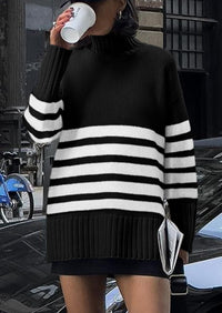 Women's Fall Striped Long Pullover Sweaters Turtleneck Long Sleeve Loose Fit Chunky Knit Casual Cute Tops Blouse