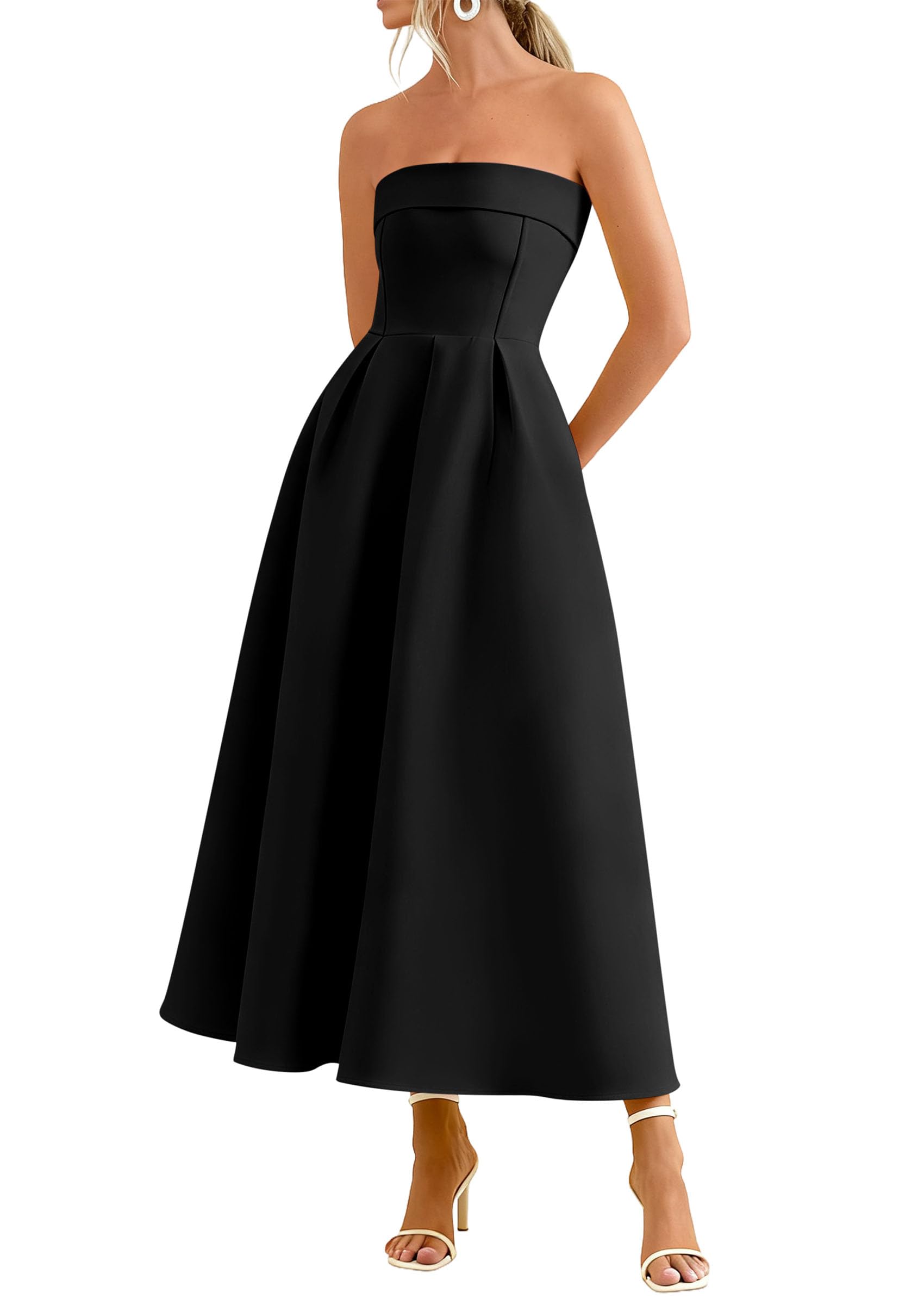 PRETTYGARDEN Cocktail Dresses for Women Summer Formal Elegant Tube Top Strapless Spring Wedding Guest Party Midi Dress PRETTYGARDEN