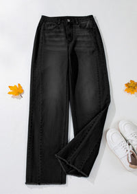 PRETTYGARDEN Wide Leg Jeans for Women Trendy High Waisted Stretchy Baggy Raw Hem Denim Palazzo Pants with Pockets