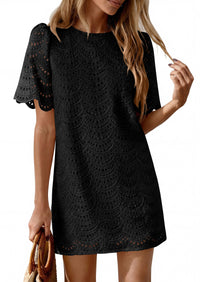 PRETTYGARDEN Women's Summer Casual Short Dresses Embroidered Lace Short Sleeve Boho Mini Dress Beach Vacation Clothes PRETTYGARDEN