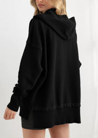 PRETTYGARDEN Womens Fashion Oversized Long Sleeve Hoodie Button Down V Neck Sweatshirt Side Slit Casual Pullover Tops