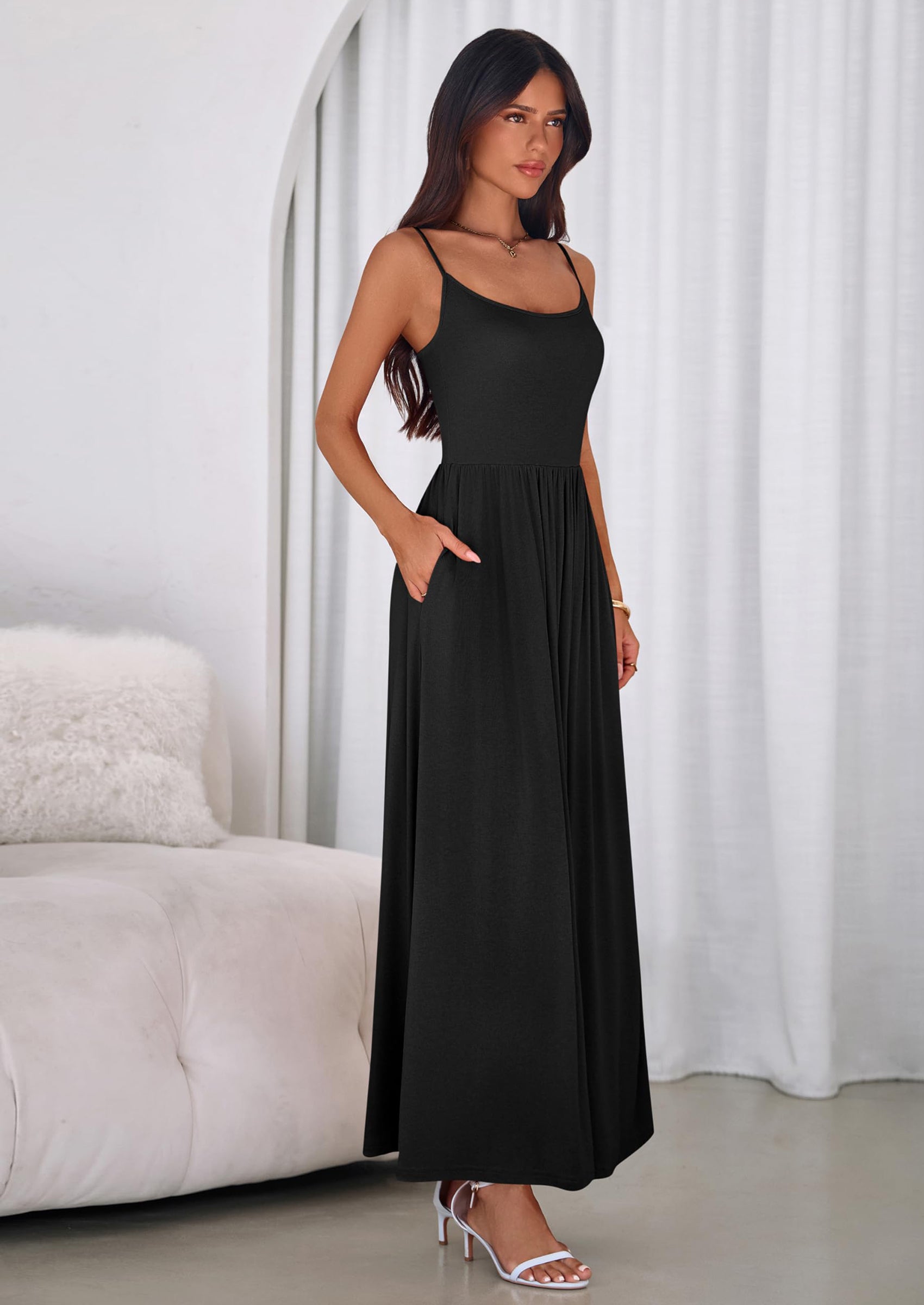 PRETTYGARDEN Womens Spaghetti Strap Maxi Dresses Sleeveless Summer Dress Long Casual Knit Flowy Beach Sundresses with Pockets PRETTYGARDEN