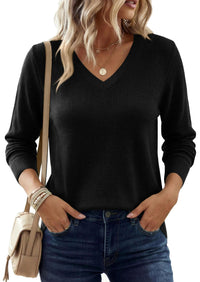 PRETTYGARDEN Women's V Neck Sweaters Fall Casual Long Sleeve Classic Pullover Cozy Knit Tops Loose Basic Winter Clothing PRETTYGARDEN