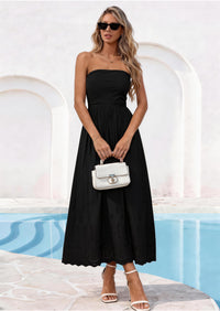 PRETTYGARDEN Womens Summer Dresses Sexy Sleeveless Tube Top Long Dress Eyelet Cotton Maxi Beach Sundress Pockets