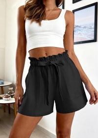 PRETTYGARDEN Summer Shorts for Women Casual Ruffle Drawstring High Waist Wide Leg Comfy Lounge Shorts Beach Cruise Outfits PRETTYGARDEN
