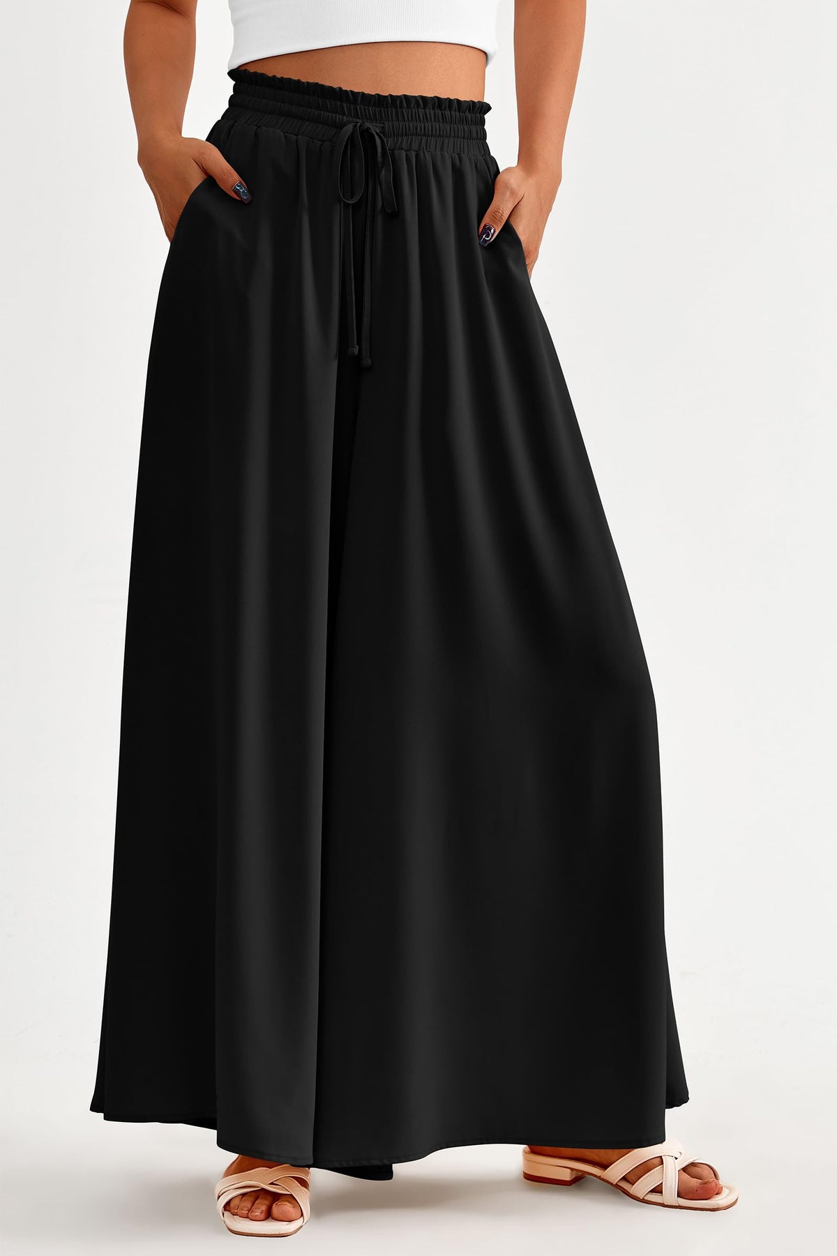 Wide Leg High Waisted Flowy Pockets Palazzo Pants