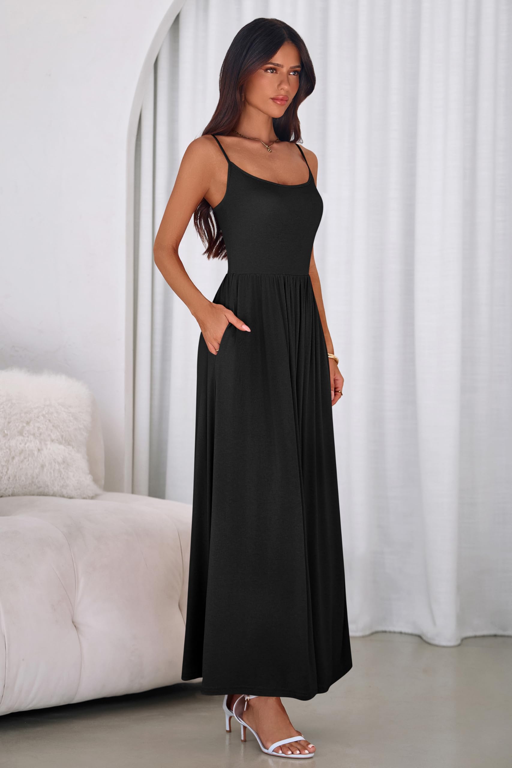 PRETTYGARDEN Womens Spaghetti Strap Maxi Dresses Sleeveless Summer Dress Long Casual Knit Flowy Beach Sundresses with Pockets PRETTYGARDEN