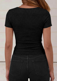 PRETTYGARDEN Womens Summer Tops Cute Cowl Neck Short Sleeve Shirts Ribbed Knit Fitted Crop Top Spring Ruched Blouse PRETTYGARDEN