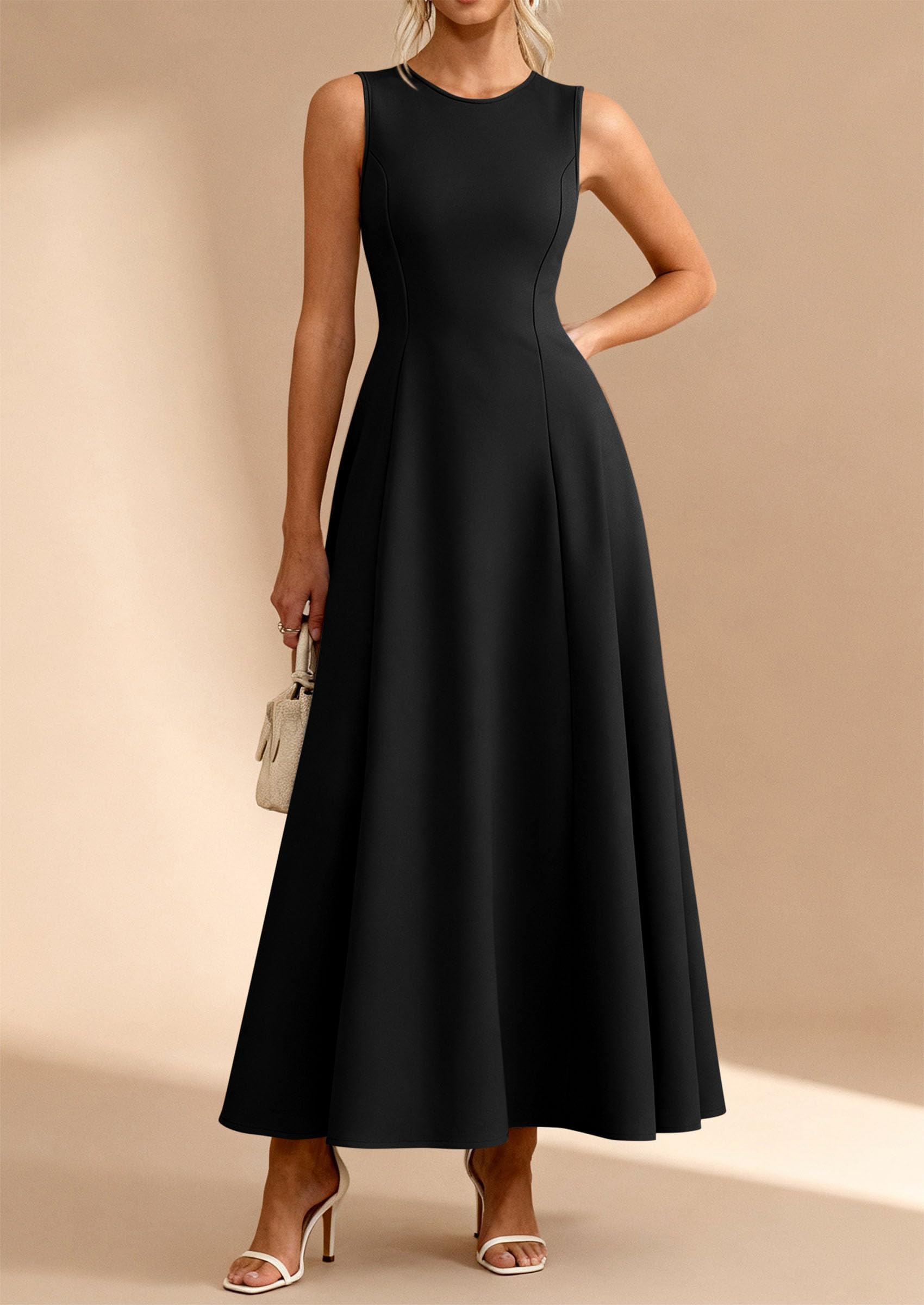 PRETTYGARDEN Women's Summer Tank Maxi Dress Spring Sleeveless Swing A Line Long Flowy Elegant Cocktail Dresses Pockets PRETTYGARDEN