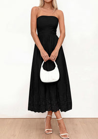 PRETTYGARDEN Womens Summer Dresses Sexy Sleeveless Tube Top Long Dress Eyelet Cotton Maxi Beach Sundress Pockets