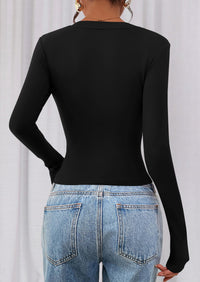 PRETTYGARDEN Womens Long Sleeve T Shirts Fall Trendy Deep V Neck Slim Fit Basic Crop Tops Casual Going Out Top