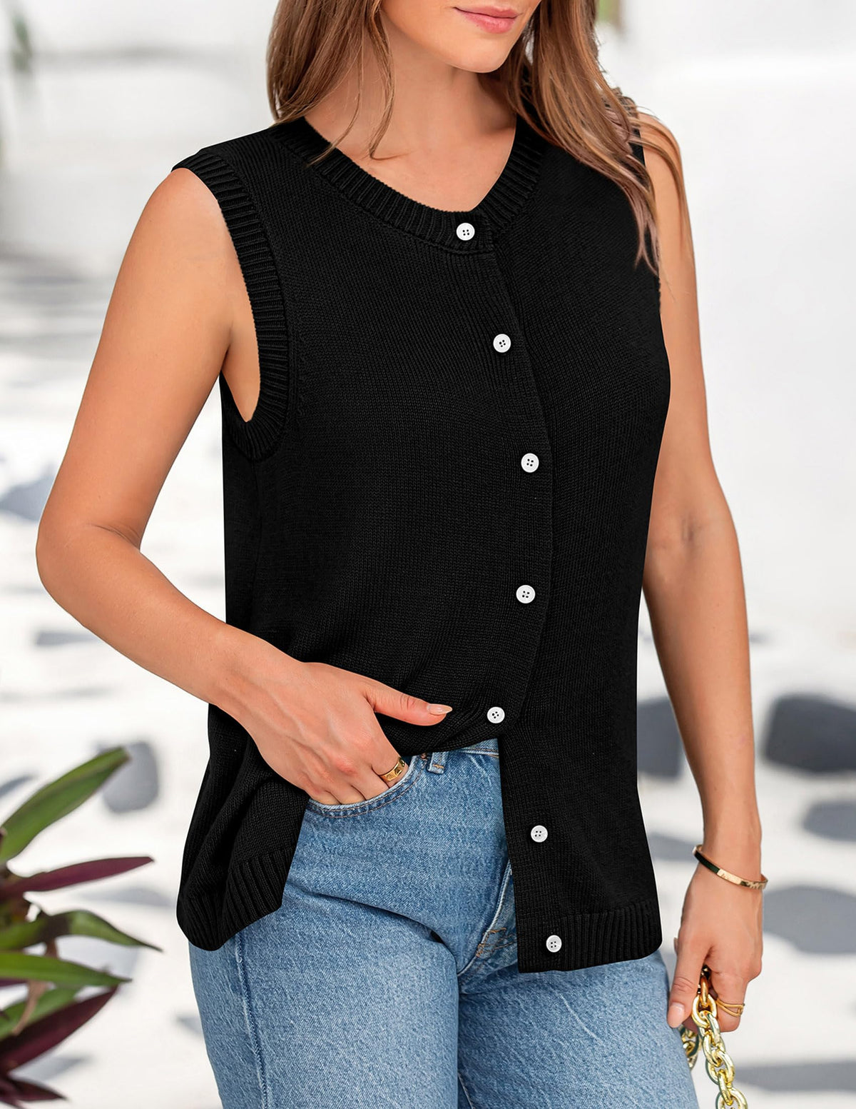 Women's Suit Vest Crop Tops 2025 Summer Dressy Business Casual Outfits Cap Sleeve Button Trendy Blazer Waistcoat