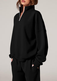 PRETTYGARDEN Womens Casual Two Piece Sets Fall Outfits Quarter Zip Sweatshirts Straight Leg Pants Sweatsuits Tracksuit