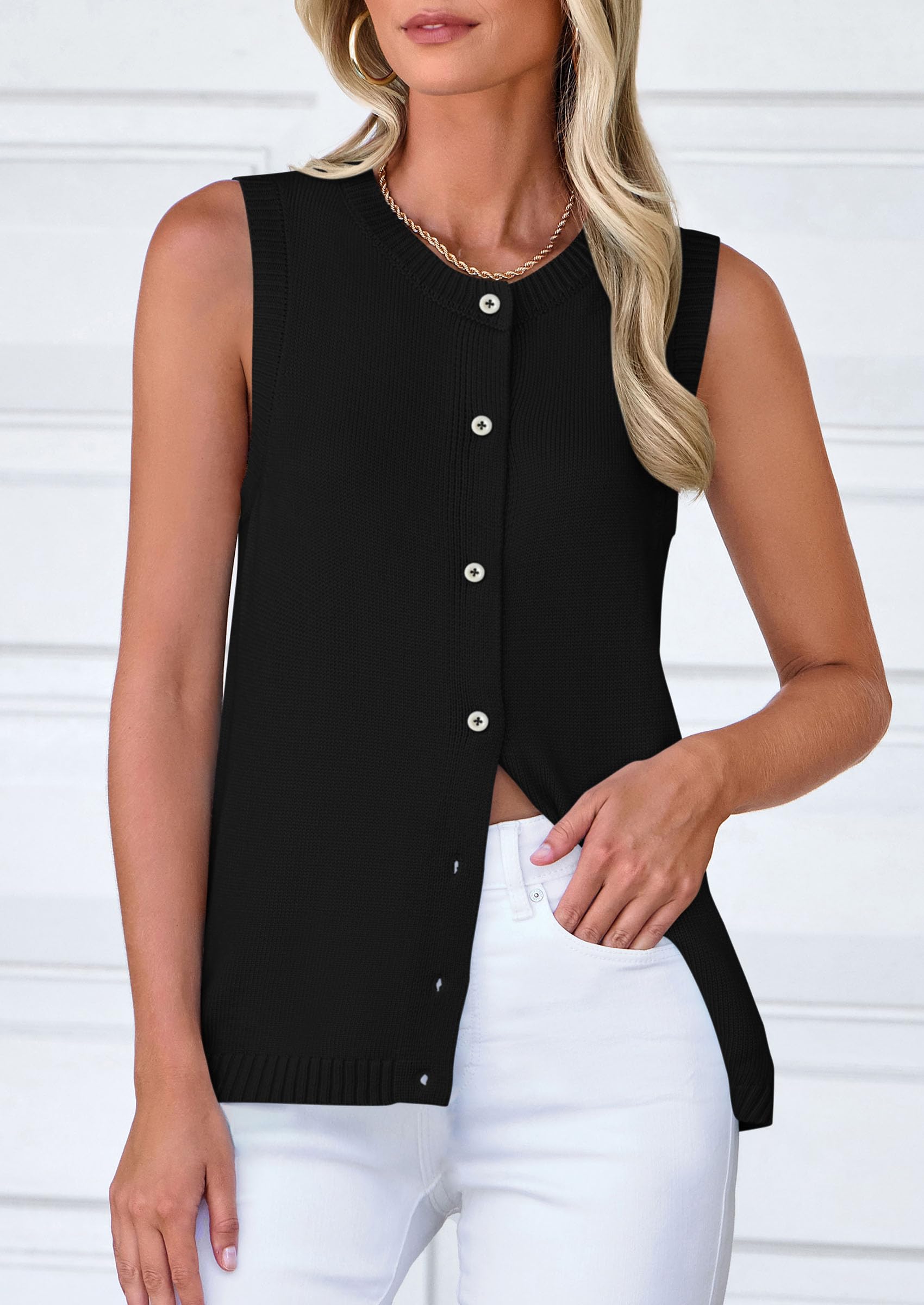 PRETTYGARDEN Sweater Vest Women Spring Summer Casual Lightweight Knit Sleeveless Button Down Tank Tops Trendy Clothes